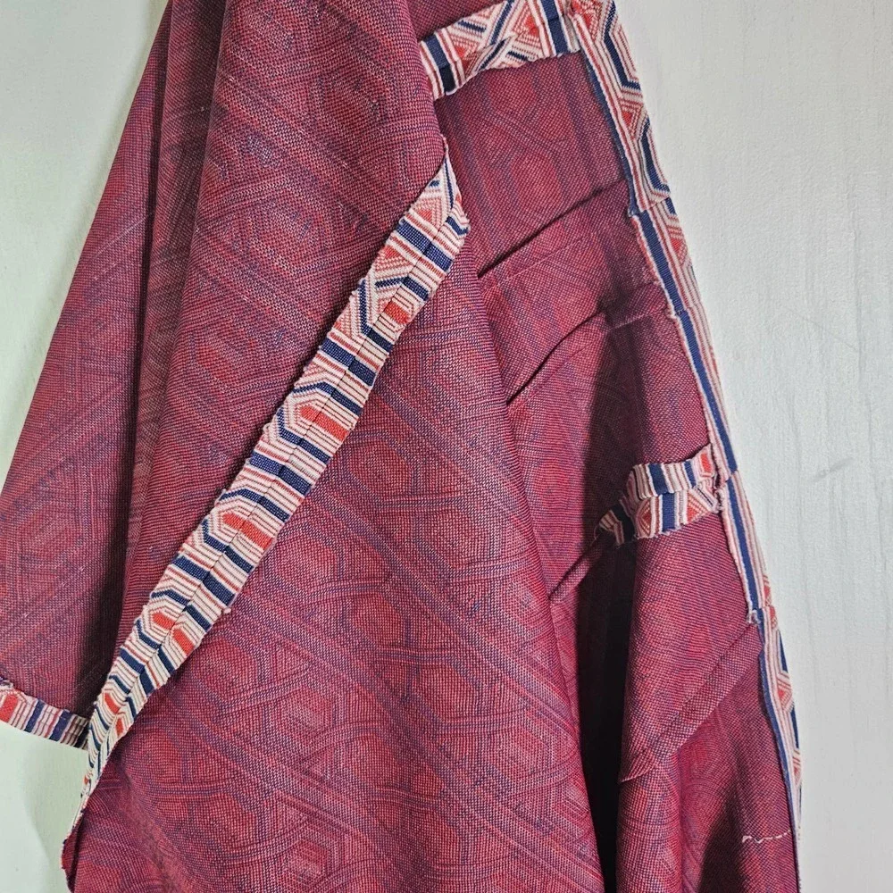 Vintage 70s Wrap Skirt Textured‎ Geometric L? Navy Red Ivory Knee Length Pencil